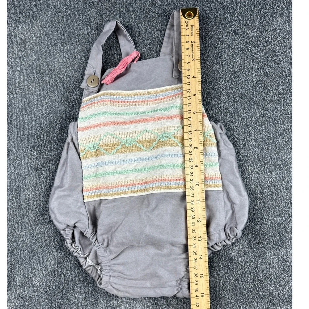SeaBaby Gray Embroidered Bubble Romper Sleeveless‎ Tassel Detail Baby One Piece